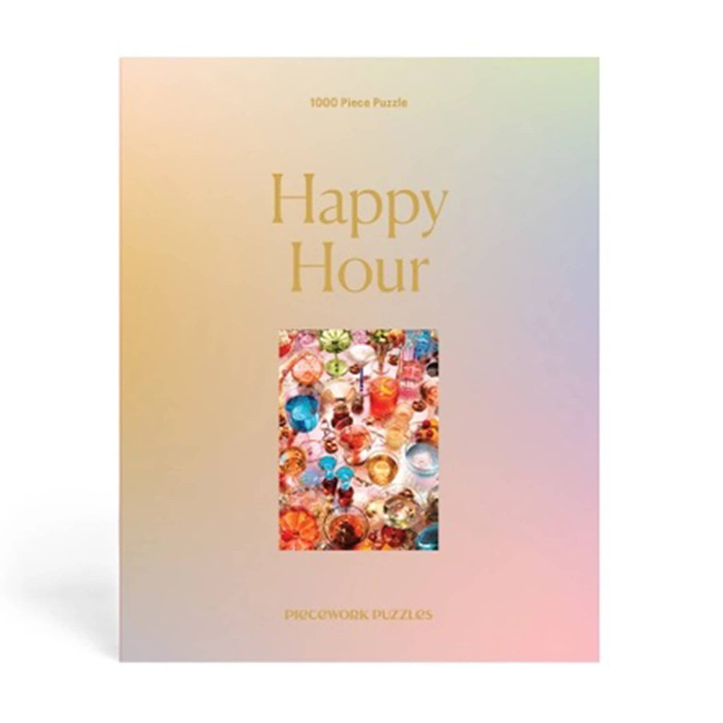 Piecework Puzzles 1000 piece Happy Hour jigsaw puzzle in box packaging, front view.