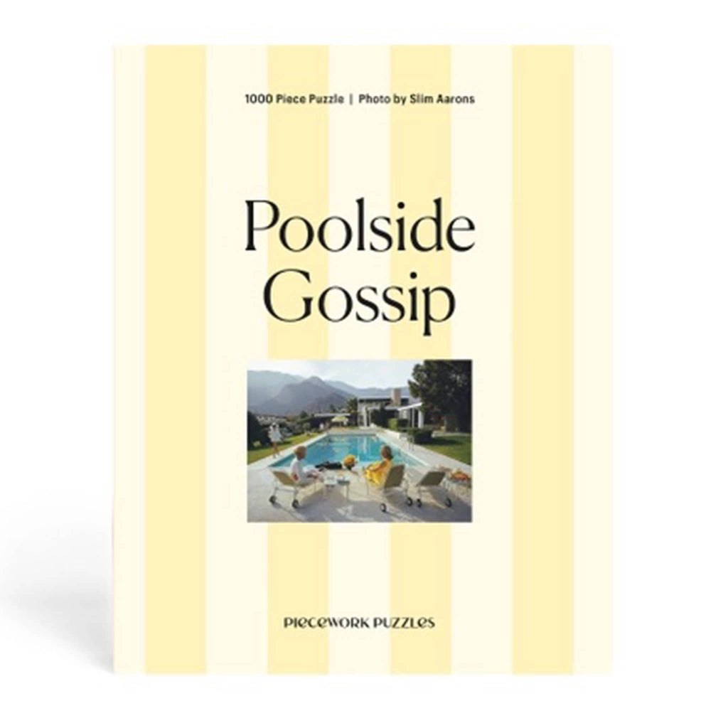 Piecework Puzzles 1000 piece Poolside Gossip jigsaw puzzle in box, front view.