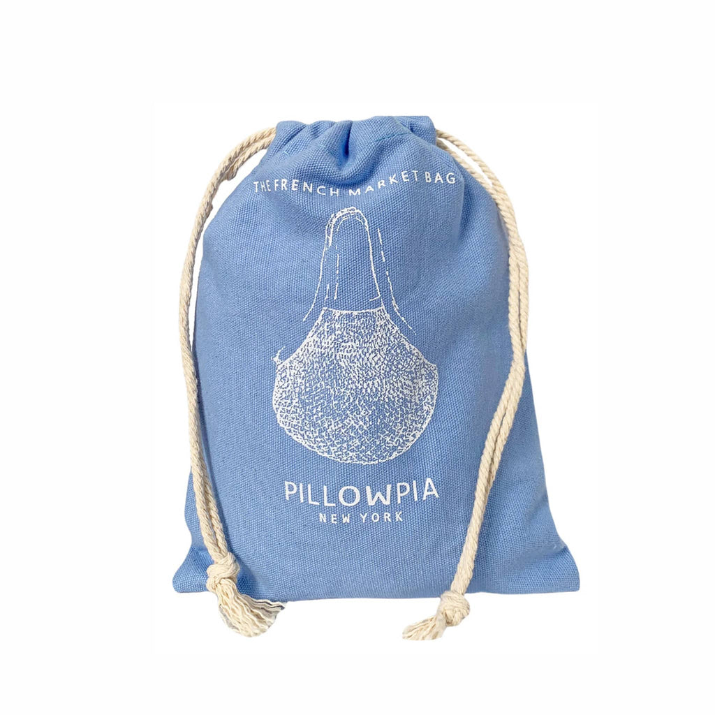 Pillowpia The French Market Bag in French Blue, in drawstring dust bag.