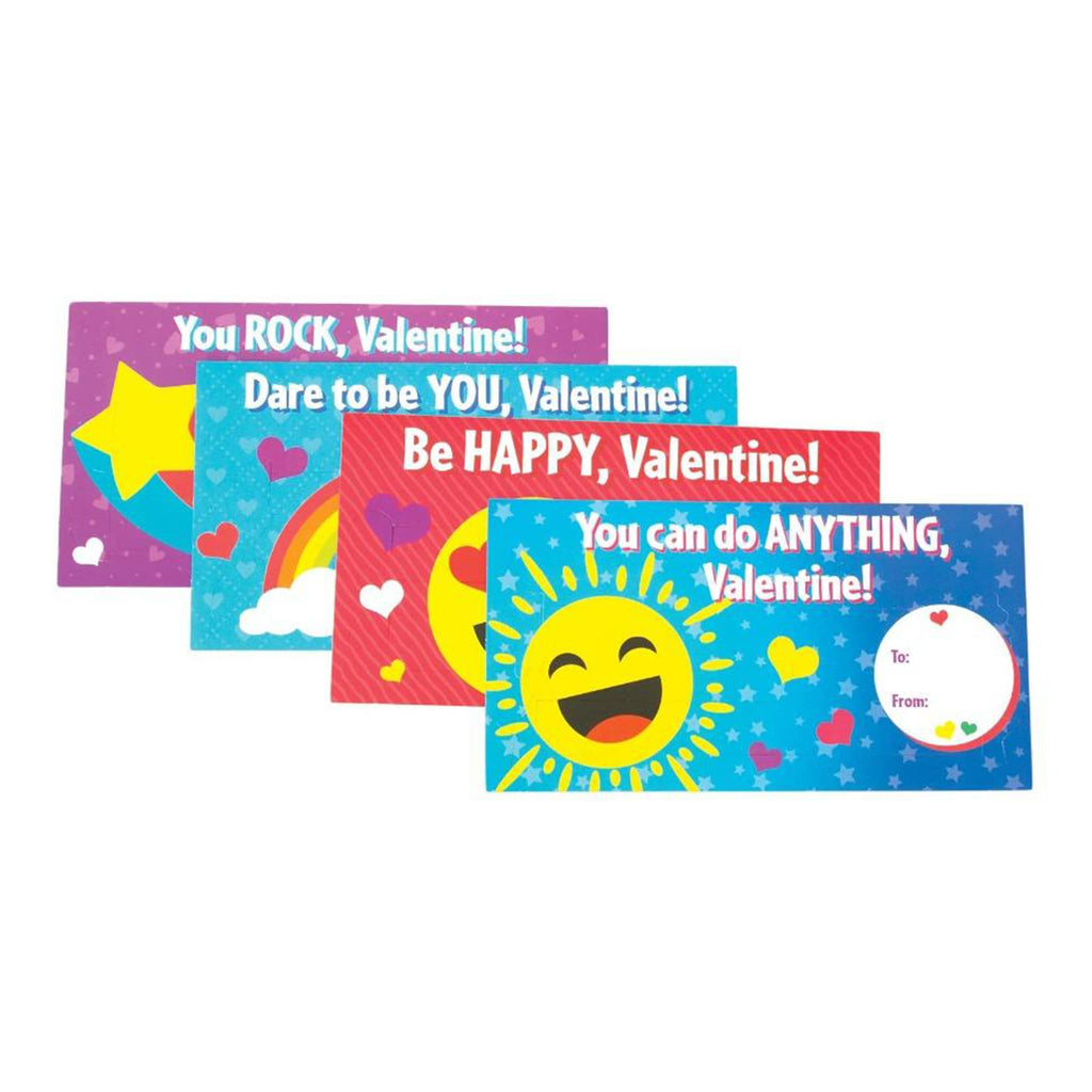 Playhouse Spread Kindness valentine cards with kids slap bracelets, 4 card styles shown.