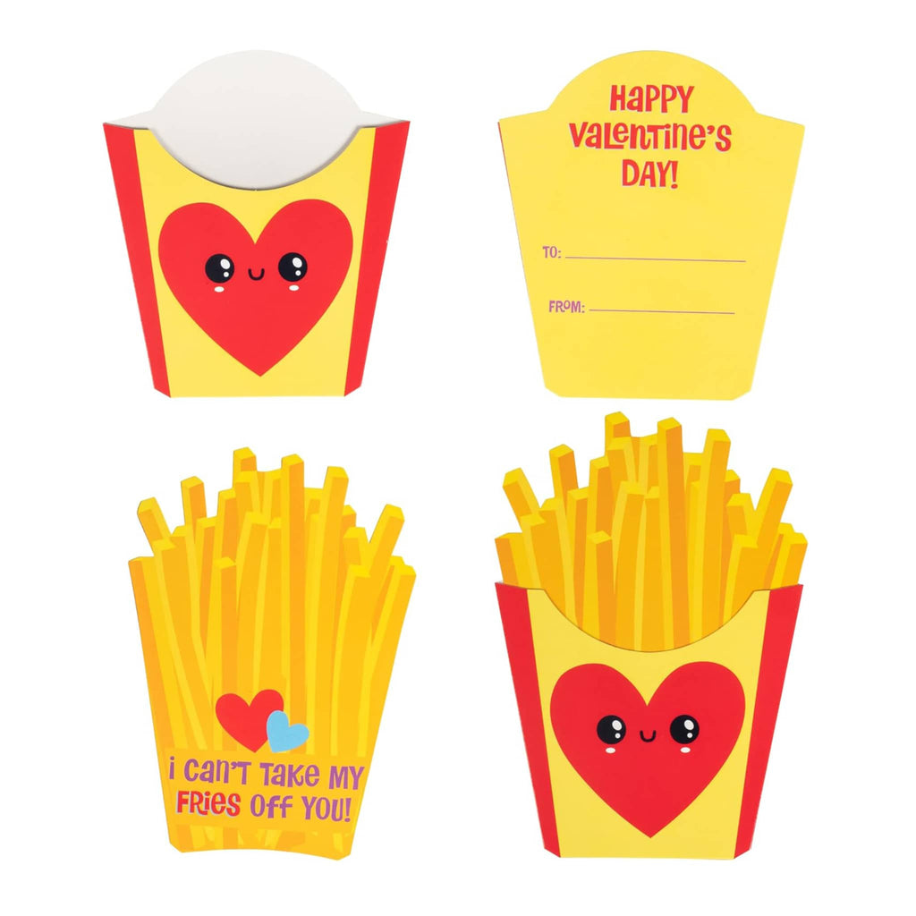 Playhouse French Fries kids valentine cards, front and back, with fry card insert and without.