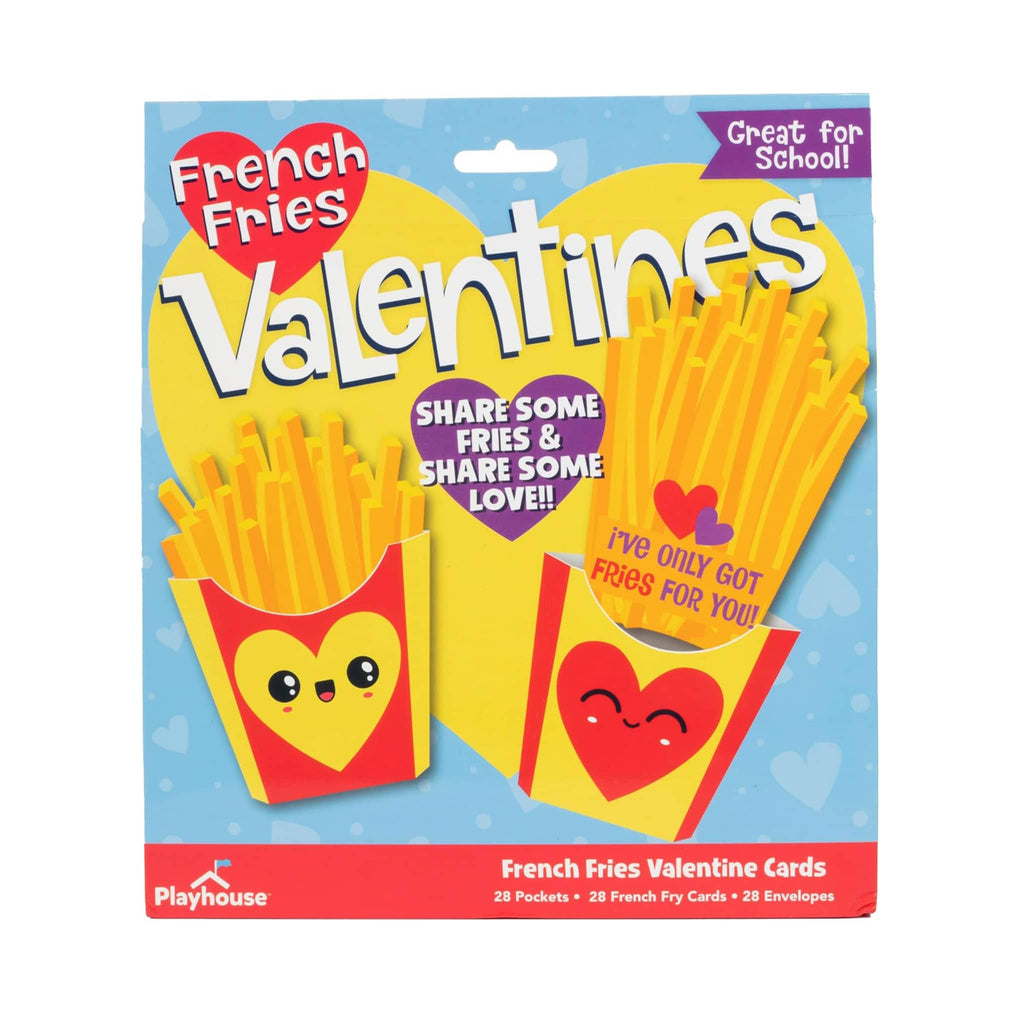 Playhouse French Fries kids valentine cards in box packaging, front view.