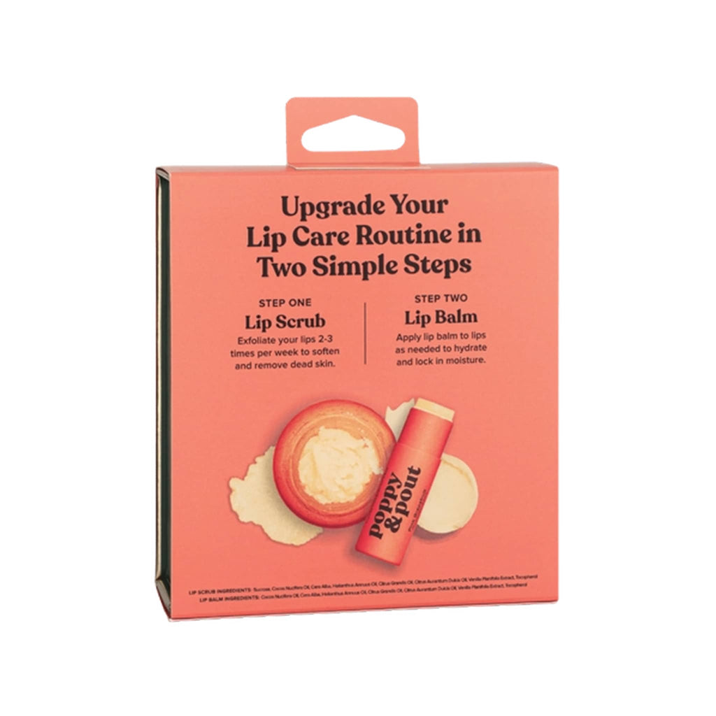 Poppy & Pout Pink Grapefruit Lip Care Duo, box back view.