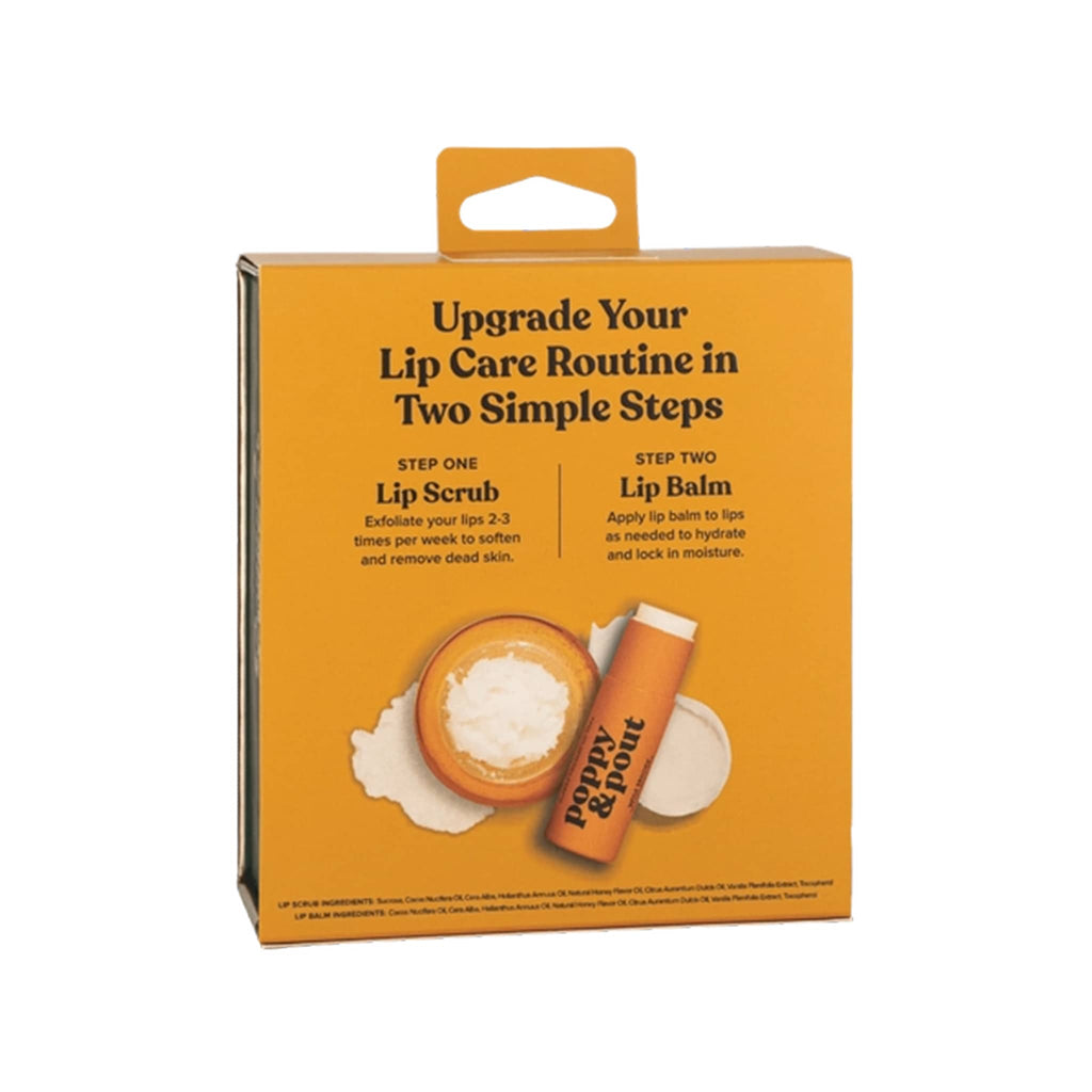 Poppy & Pout Wild Honey Lip Care Duo, box back view.