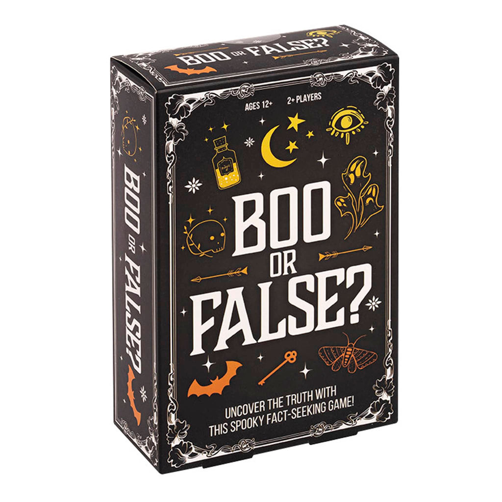 Professor Puzzle Boo or False Spooky Fact-Seeking Game in box packaging, front and side angle.