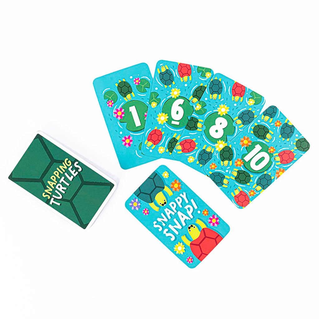Professor Puzzle Snapping Turtles kids card game, sample cards shown on a white background.