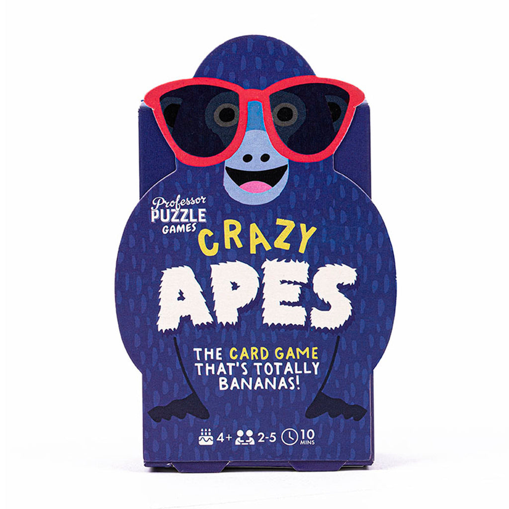Professor Puzzle Crazy Apes kids card game in box packaging that looks like a gorilla wearing sunglasses, front view.