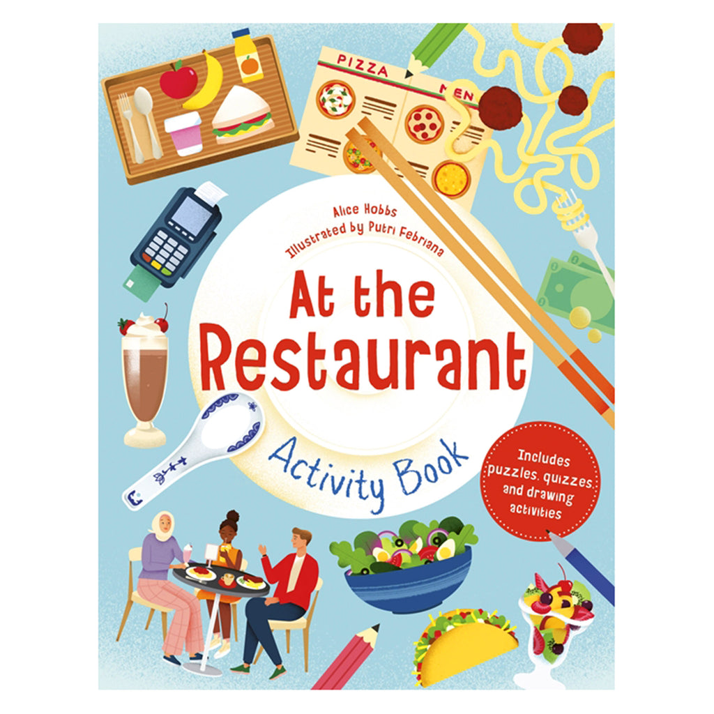 Quarto At the Restaurant Kids Activity Book front cover.