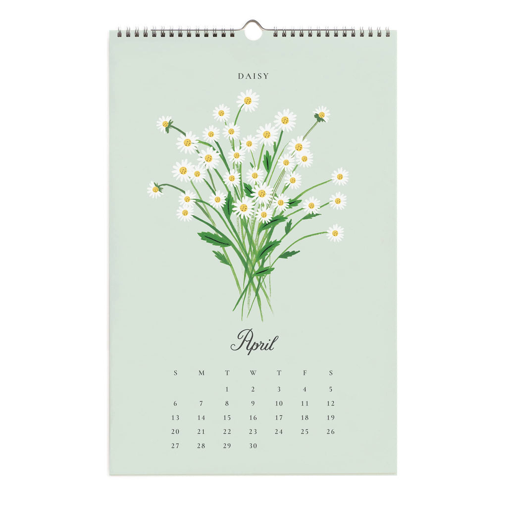 Rifle Paper Co. 2025 Say it With Flowers wall calendar, April daisies.