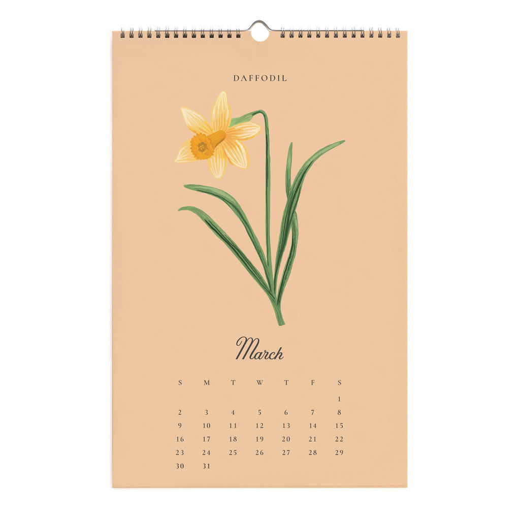 Rifle Paper Co. 2025 Say it With Flowers wall calendar, March daffodil.