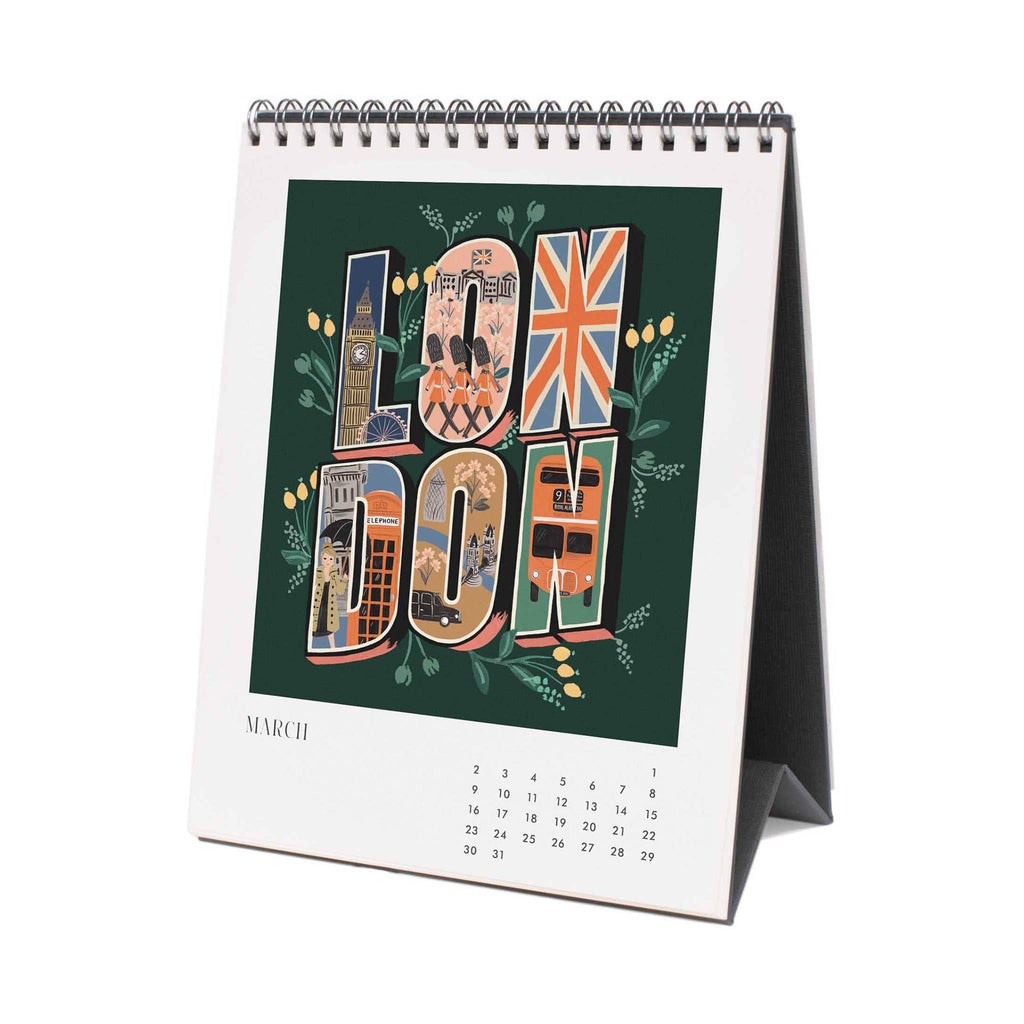 Rifle Paper Co. 2025 Greetings from Around the World illustrated desk calendar, march, london illustration.