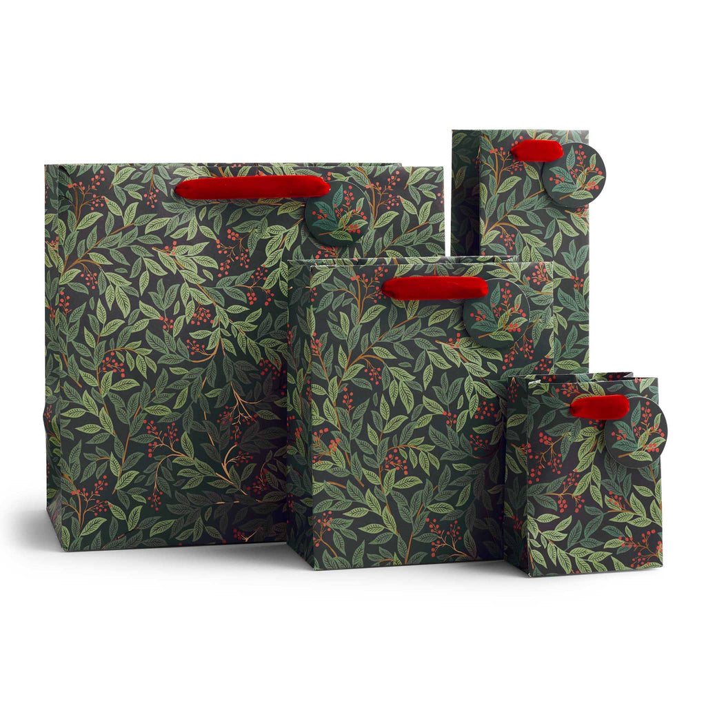 Rifle Paper Willowberry Holiday Gift Bags in 4 sizes.