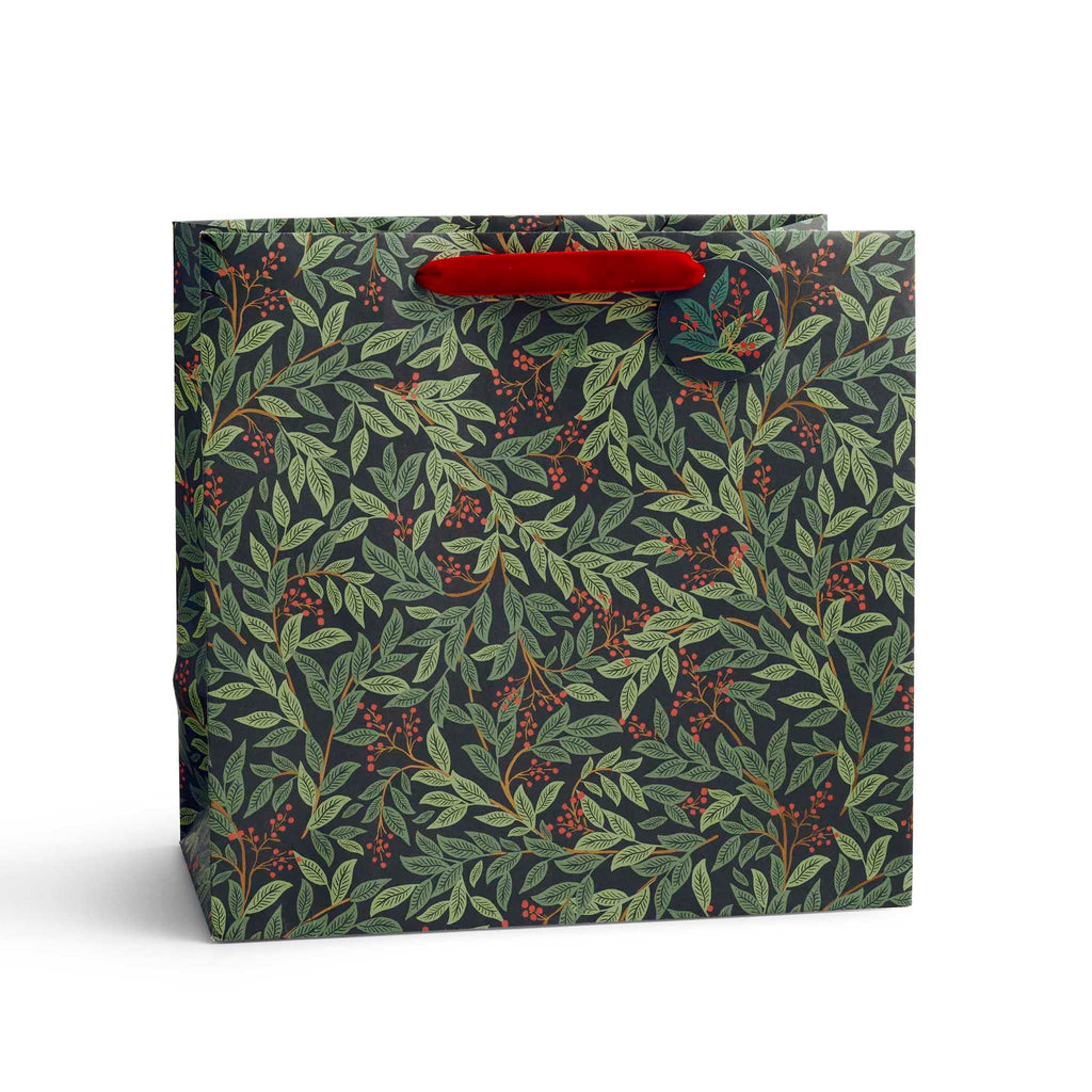 Rifle Paper Willowberry Large Holiday Gift Bag, front view.