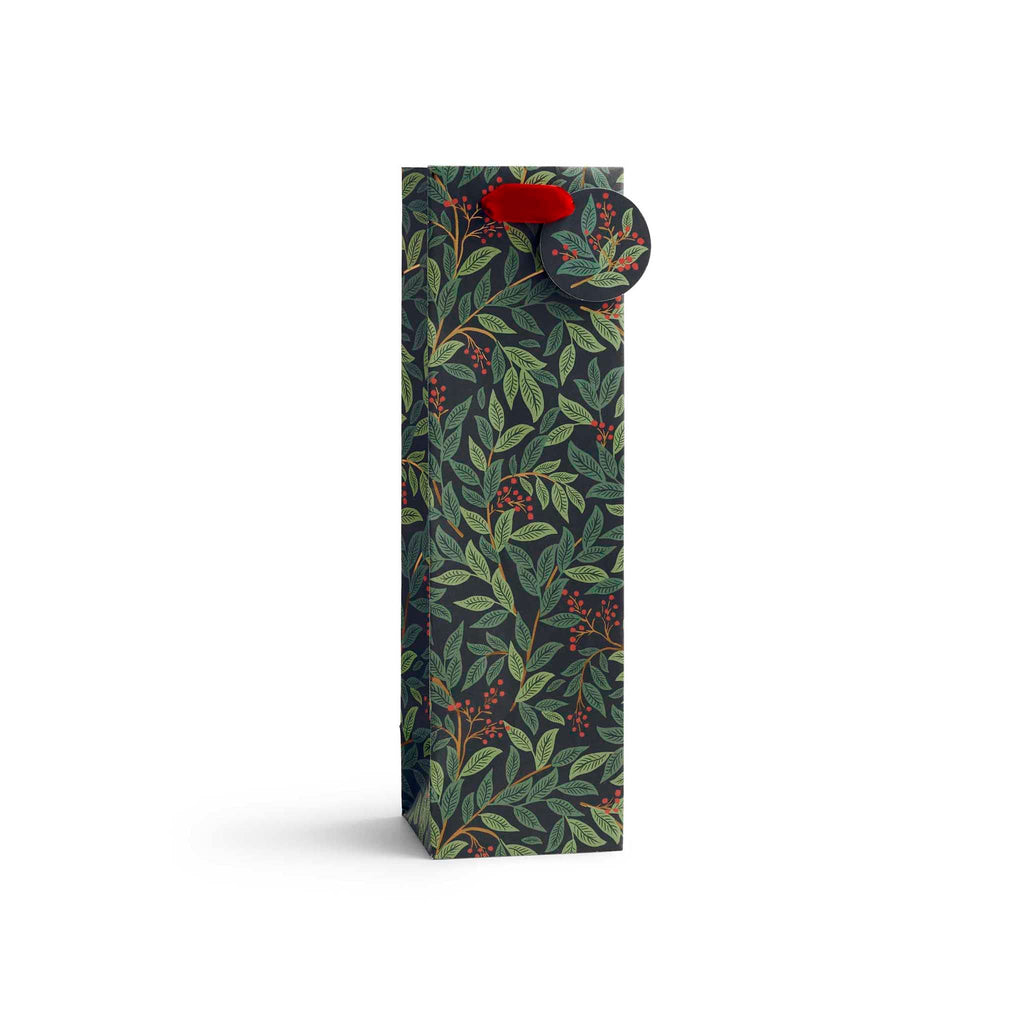 Rifle Paper Willowberry Holiday Wine Gift Bag, front view.