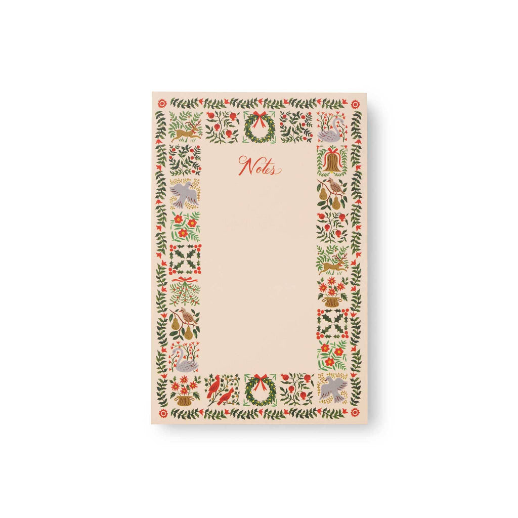 Rifle Paper Co. Christmastide illustrated tear-off notepad, front view.