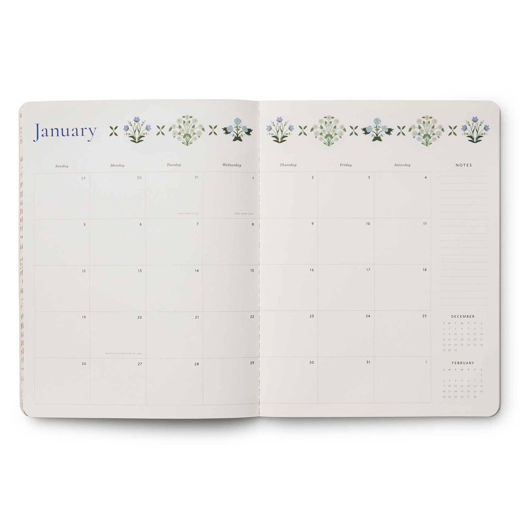 Rifle Paper Co. Estee 12-Month Appointment Notebook, January month view.