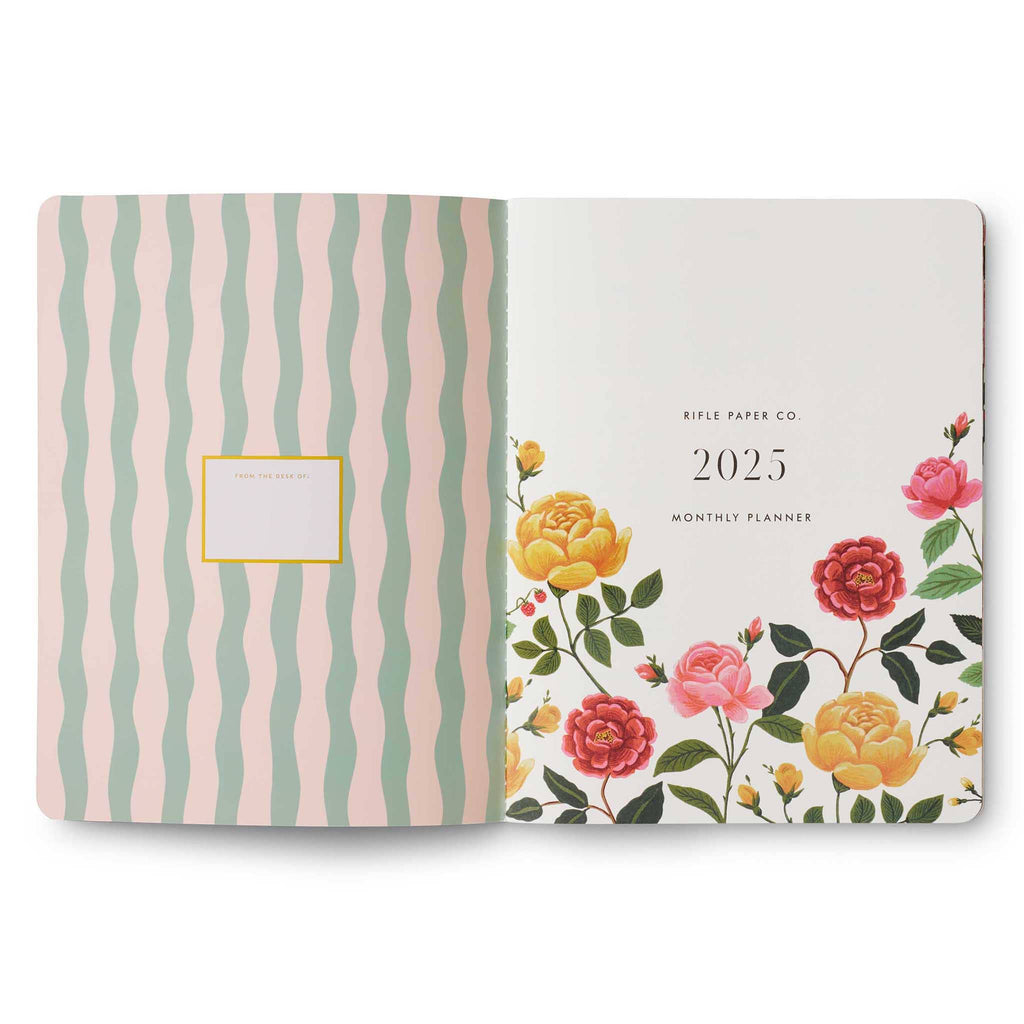 Rifle Paper Co. 2025 Roses 12 Month Appointment Notebook Monthly Planner inside front cover.