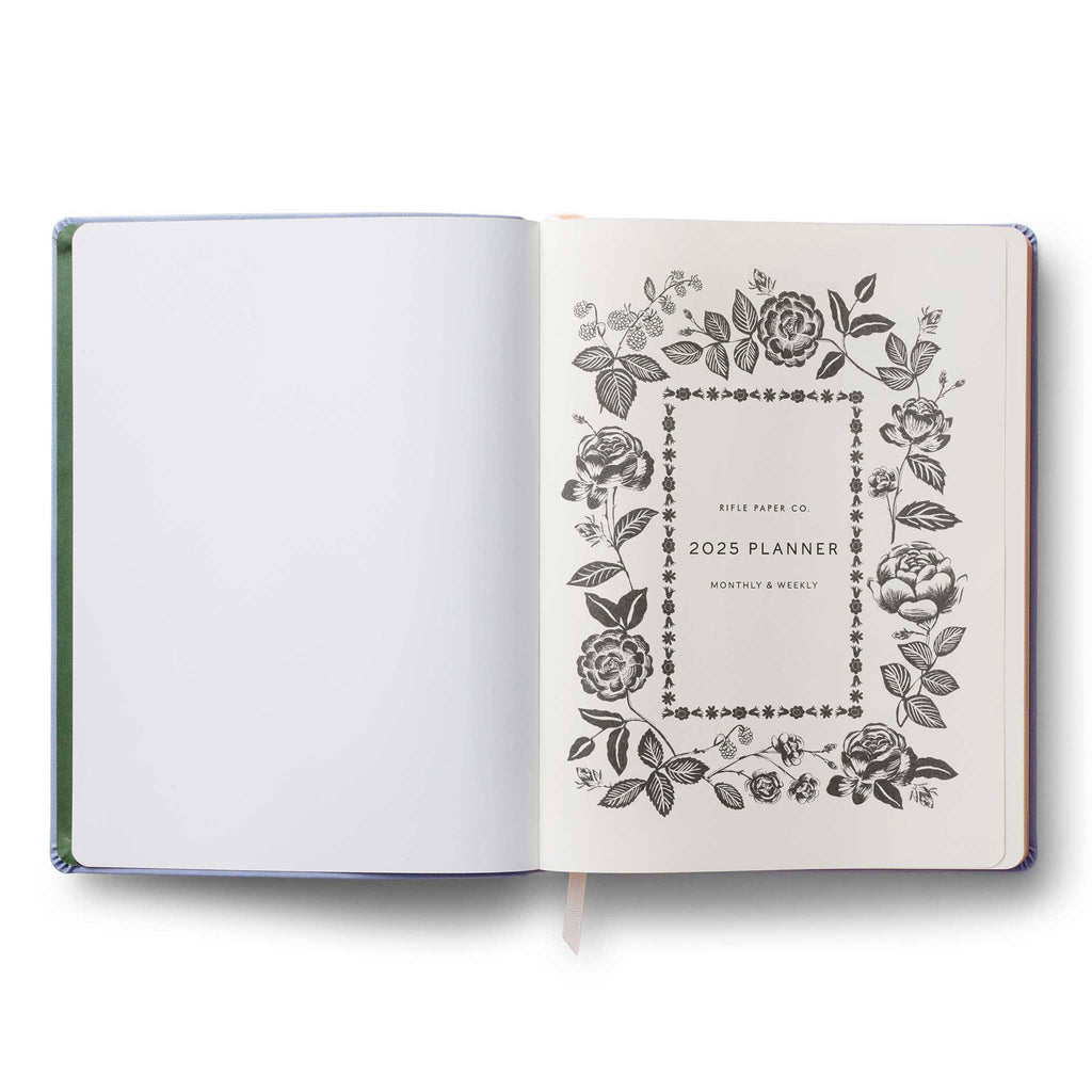 Rifle Paper Co. 2025 English Rose 12-Month Book-bound planner, inside front cover.