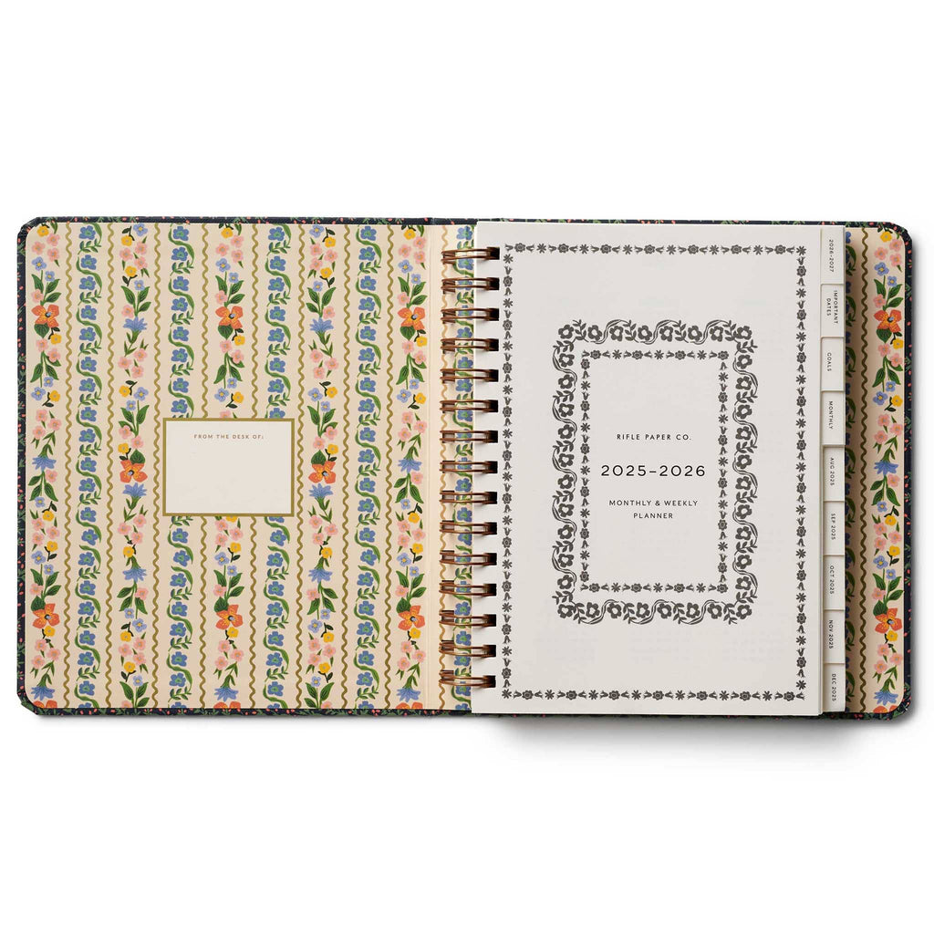 Rifle Paper Co. Wildwood 2025-2026 Academic Planner, inside front cover with floral print.