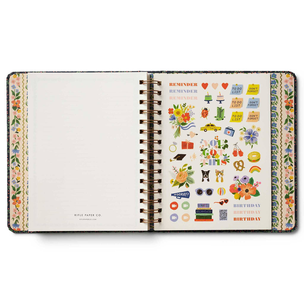 Rifle Paper Co. Wildwood 2025-2026 Academic Planner, sample sticker page, on a white background.