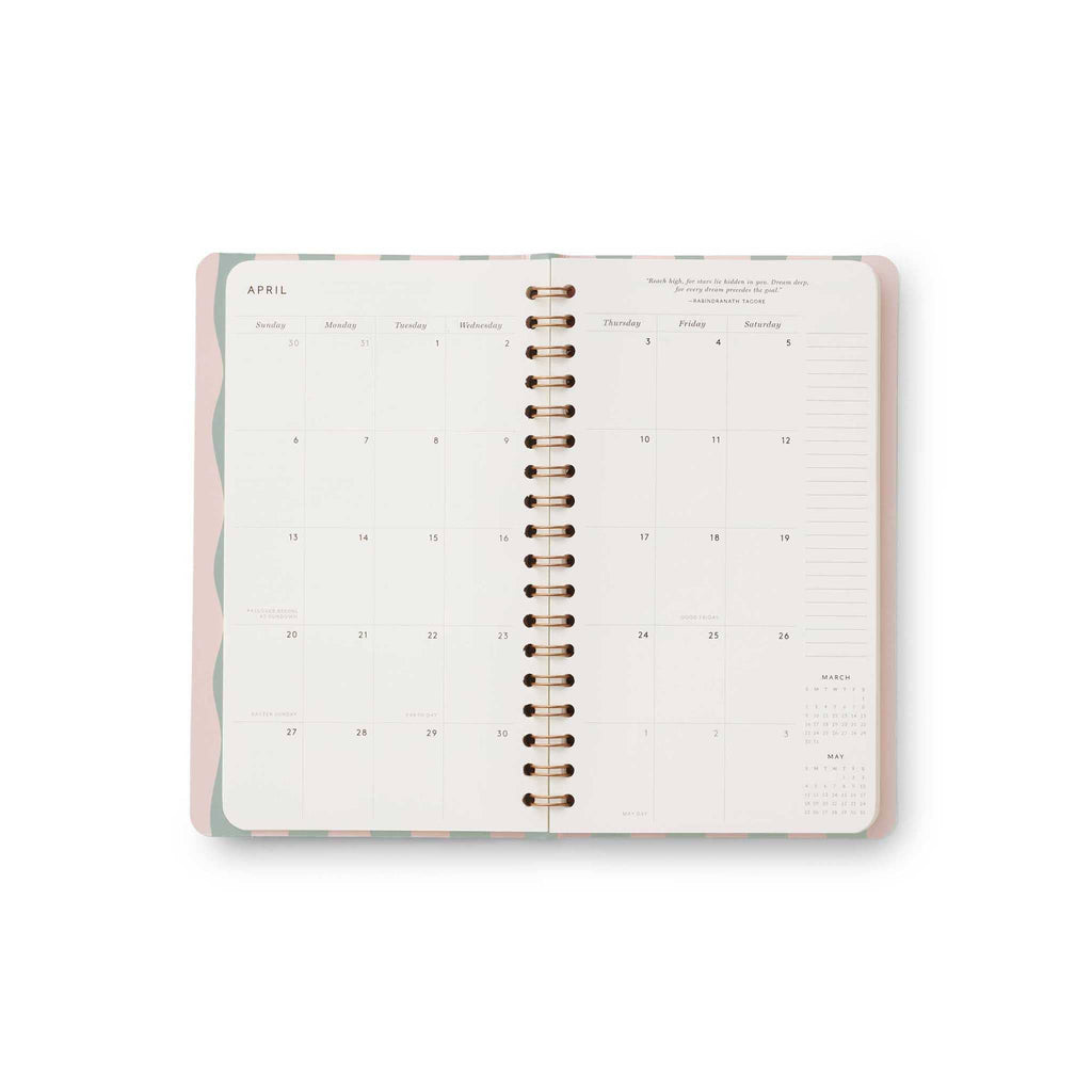 Rifle Paper Co. Roses 12-Month spiral bound pocket planner, April monthly view.