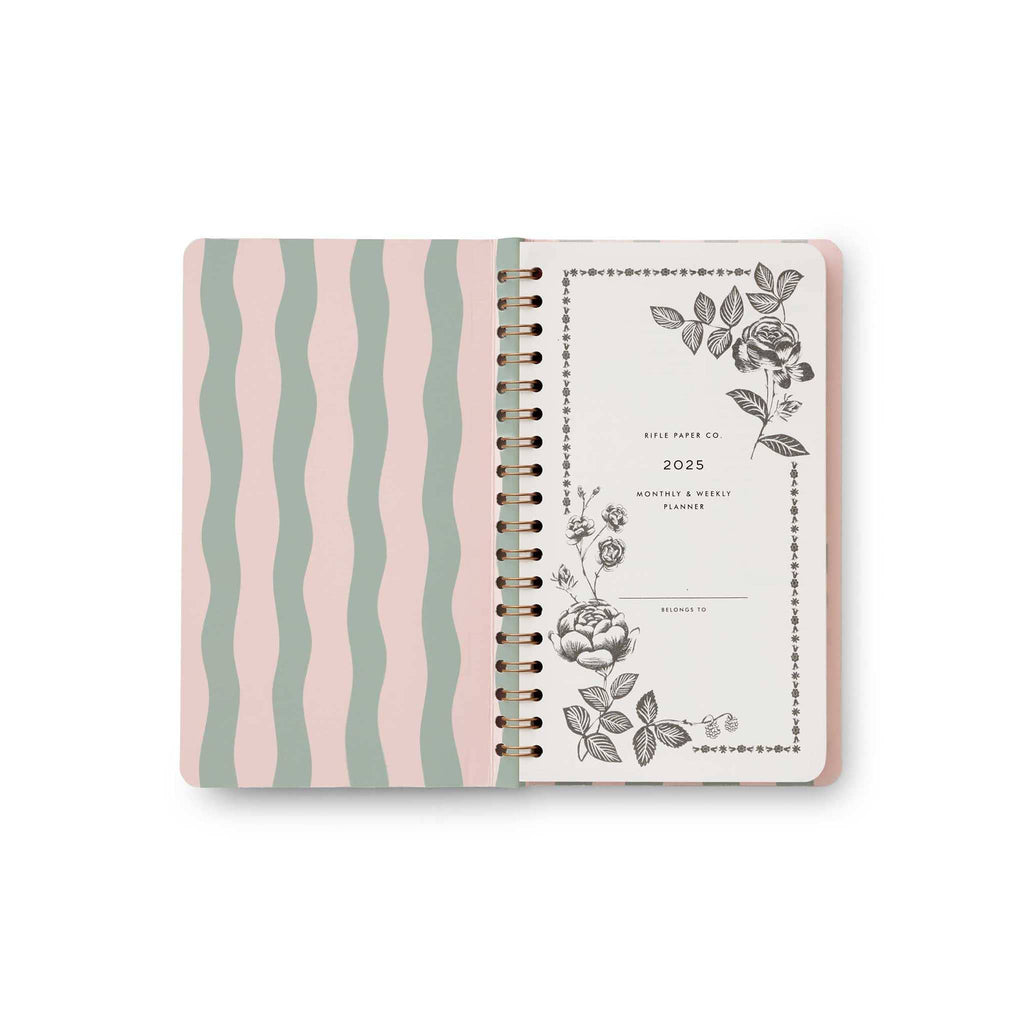 Rifle Paper Co. Roses 12-Month spiral bound pocket planner, inside front cover.