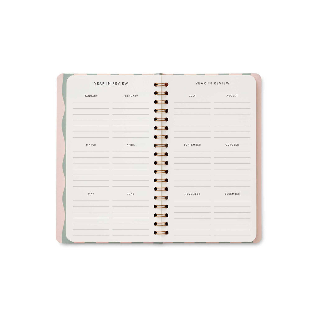 Rifle Paper Co. Roses 12-Month spiral bound pocket planner, year in review pages.