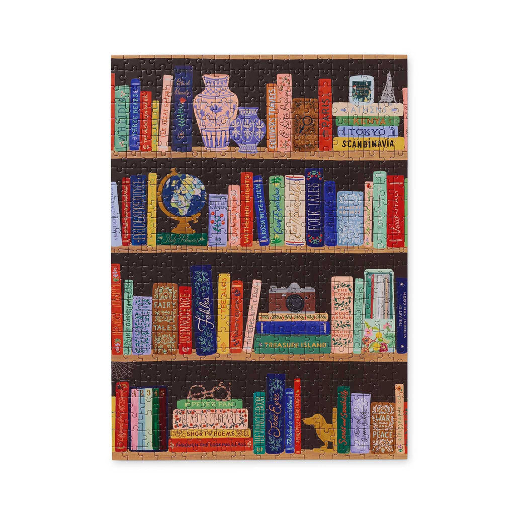 Rifle Paper Co. 500 Piece Bookshelf Jigsaw Puzzle, completed.