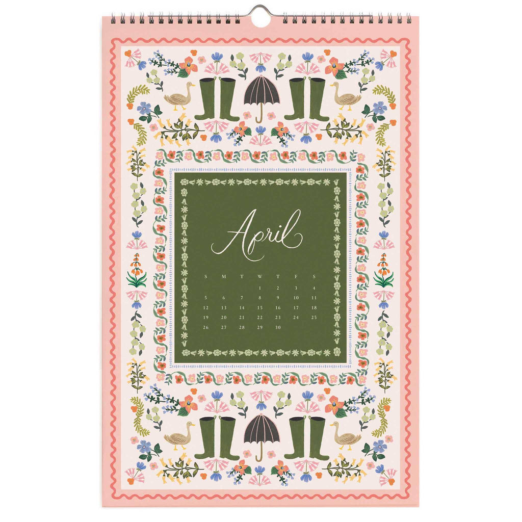 Rifle Paper Co. 2026 Flora Wall Calendar, April month view, on a white background.