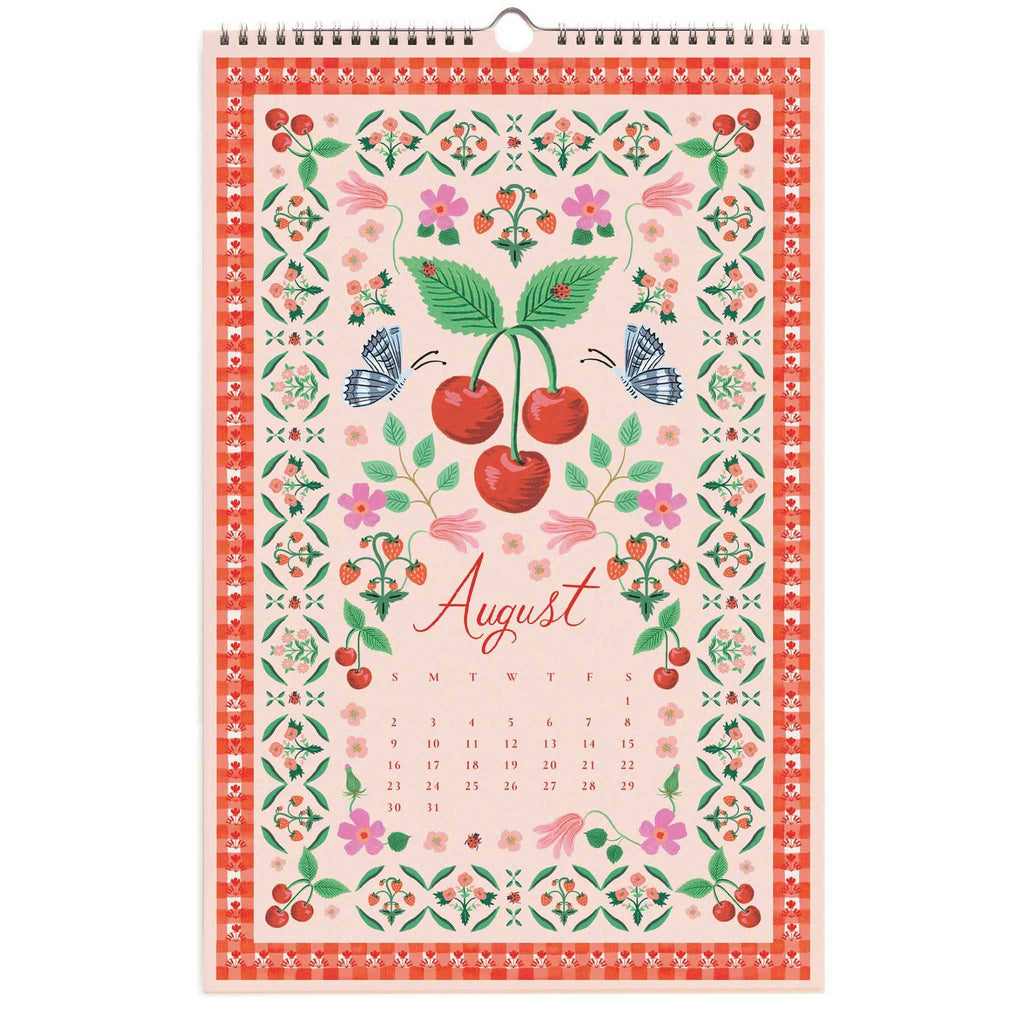 Rifle Paper Co. 2026 Flora Wall Calendar, August month view, on a white background.