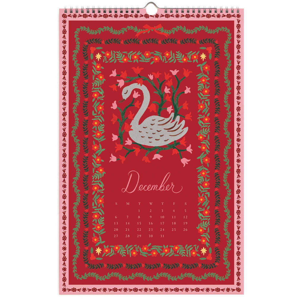Rifle Paper Co. 2026 Flora Wall Calendar, December month view, on a white background.