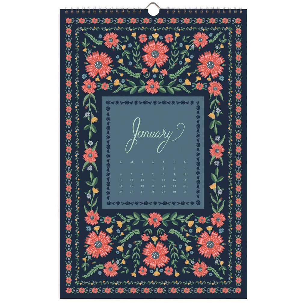 Rifle Paper Co. 2026 Flora Wall Calendar, January month view, on a white background.