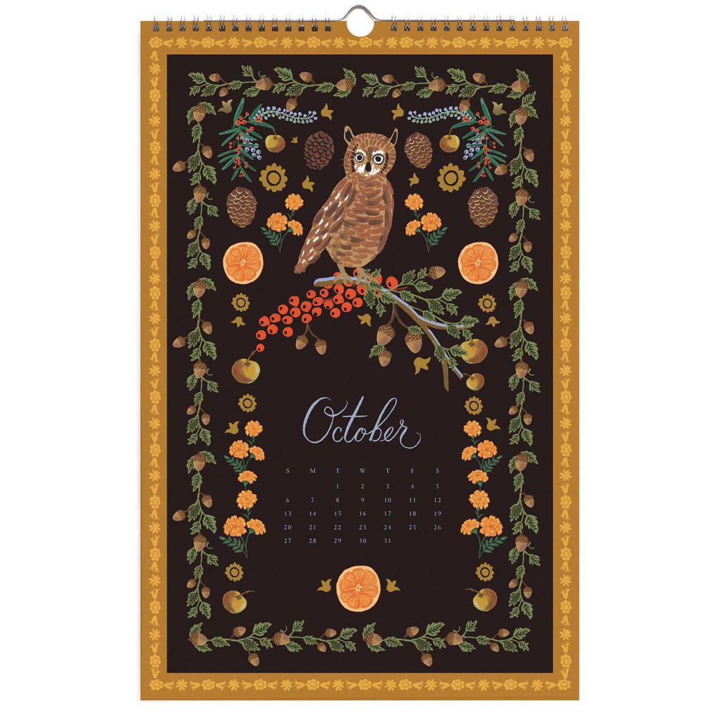Rifle Paper Co. 2026 Flora Wall Calendar, October month view, on a white background.
