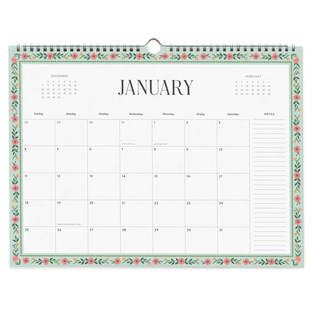 Rifle Paper Co. 2026 Wildwood Appointment Calendar, January month view, on a white background.