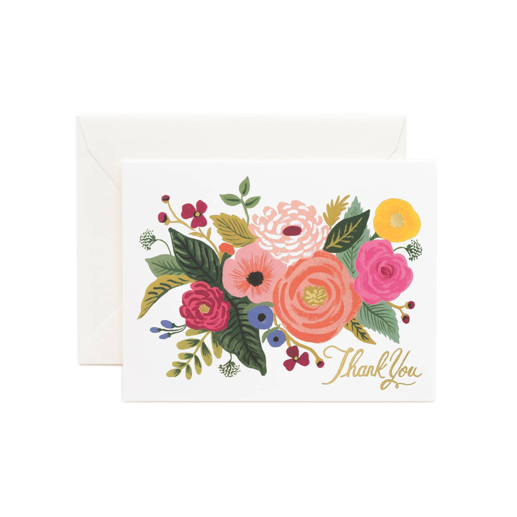 Rifle Paper Thank You card with Juliet Rose floral print and soft white envelope.