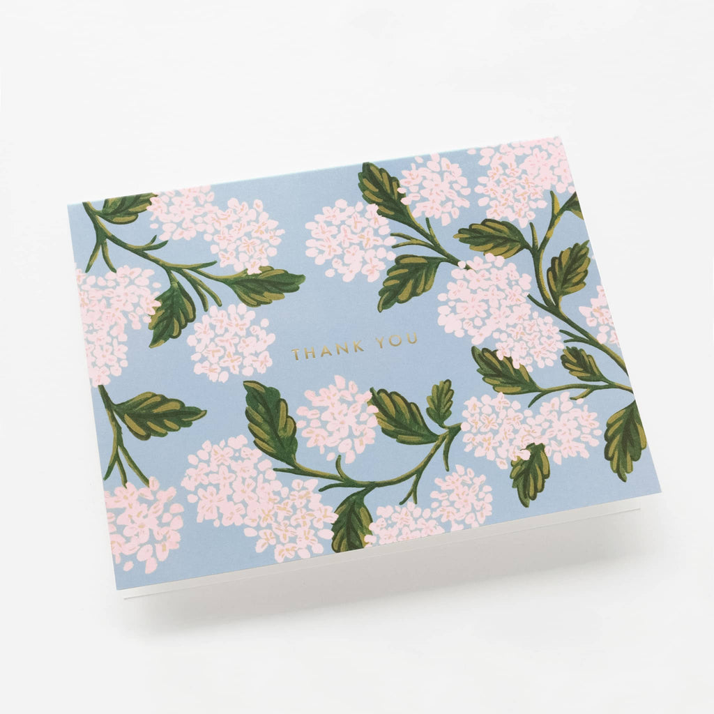 Rifle Paper Thank You card with hydrangea print.