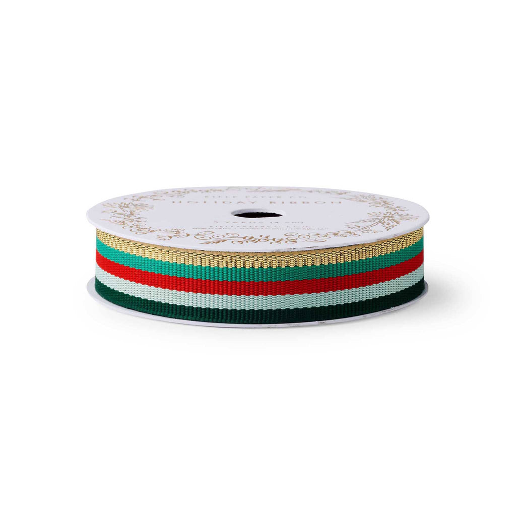 Rifle Paper Holiday Stripe Grosgrain Ribbon on spool.