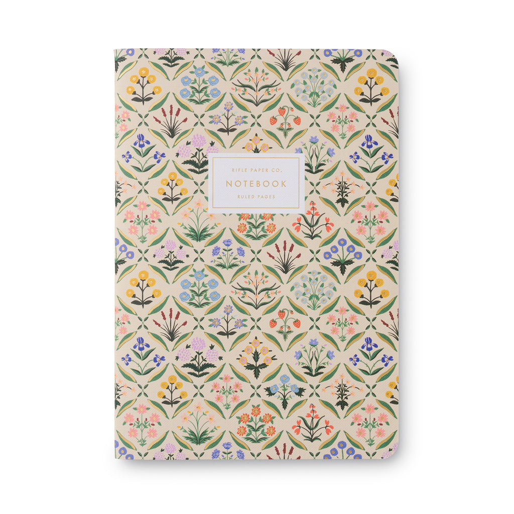Rifle Paper Co. Estee Stitched Notebook floral print front cover in cream.