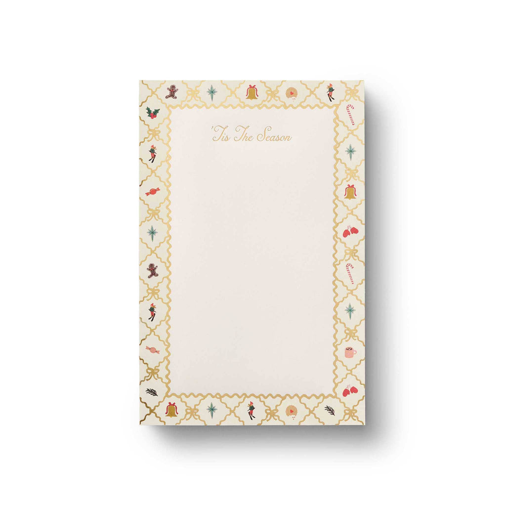 Notepad with decorative holiday-themed border and 'Tis the Season' at the top, on a white background.