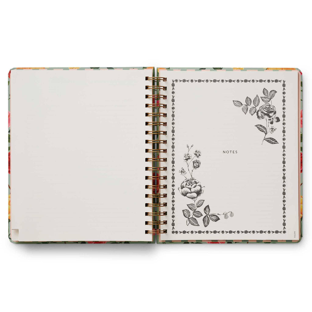 Rifle Paper Co. Roses 2024-2025 17-Month Academic spiral bound planner, notes section opener.