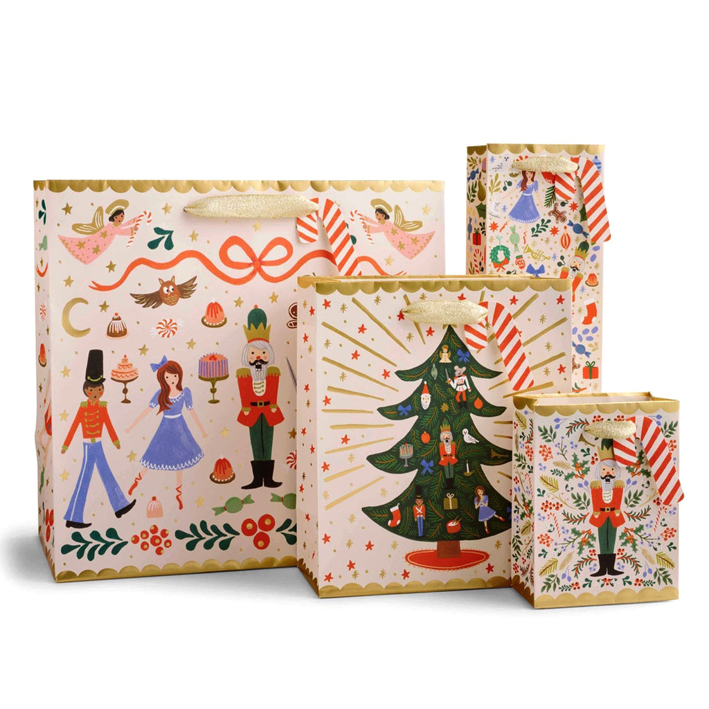 Rifle Paper Co. Nutcracker Sweets holiday gift bags in 4 sizes.