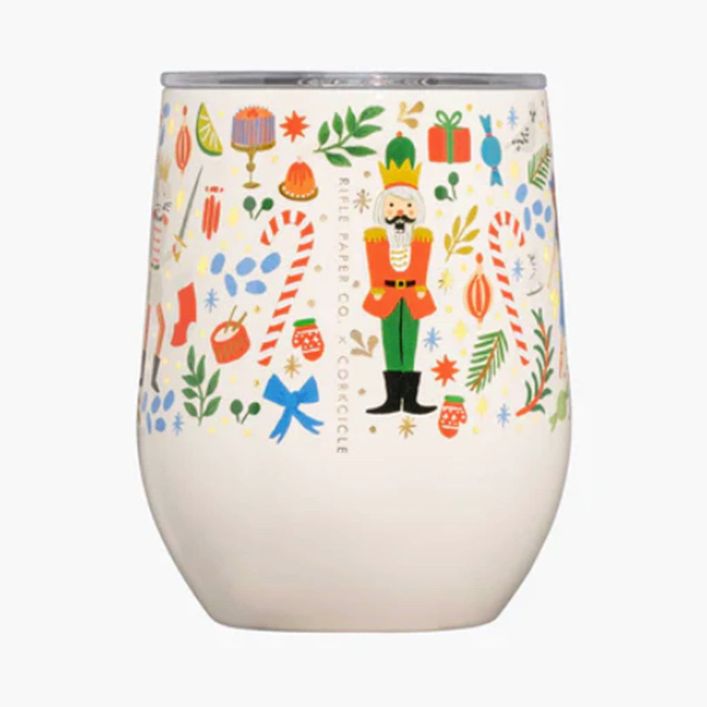 Rifle Paper Co x Corkcicle Nutcracker 12 Ounce Stemless Insulated Cup.