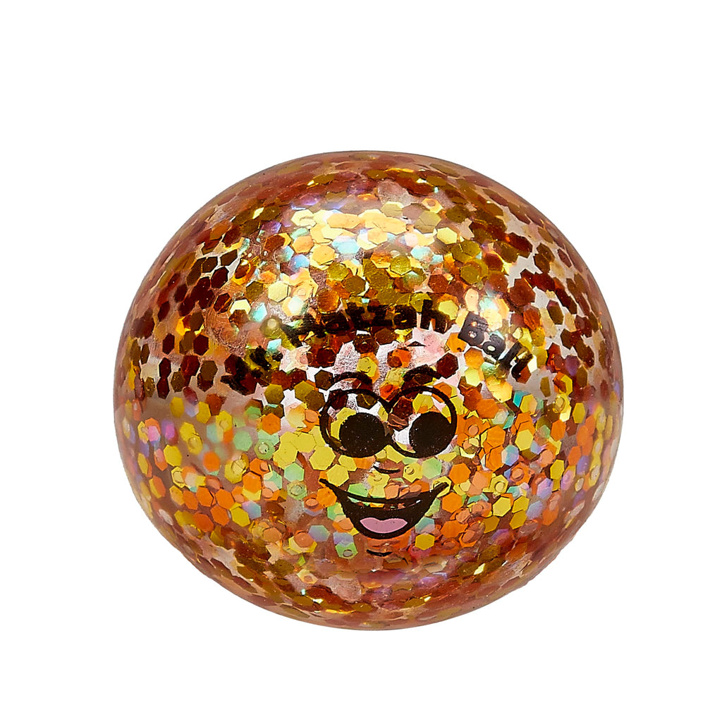 Rite Lite Passover Squish Matzah Ball filled with gold and iridescent glitter, front view.