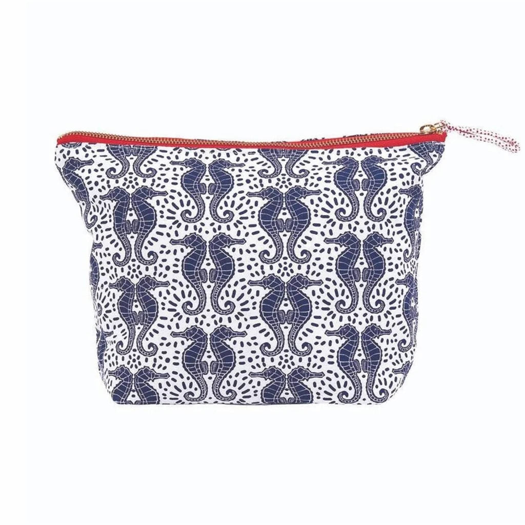 rockflowerpaper Large Seahorse cotton zip pouch, front view.