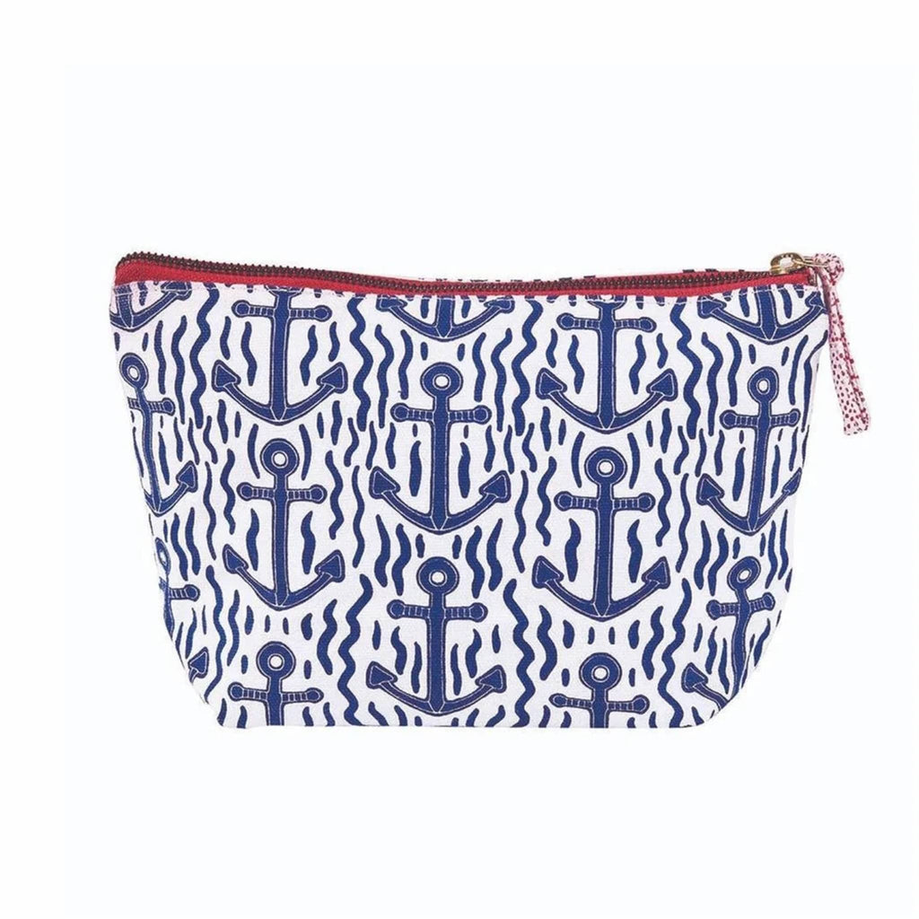 rockflowerpaper Medium Anchor cotton zip pouch, front view.