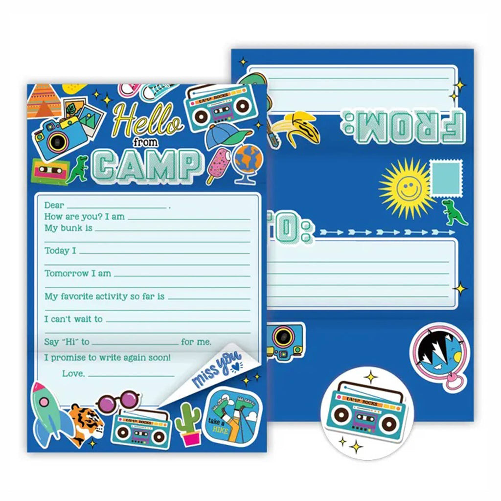 Rosanne Beck Hello From Camp Blue Icons Fold and Seal Camp Stationery Set, contents.