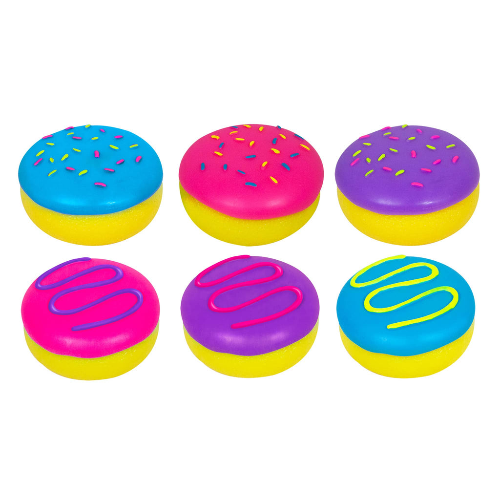 Schylling NeeDoh Jelly Dohnut fidget toy, two styles shown in 6 different color combinations.