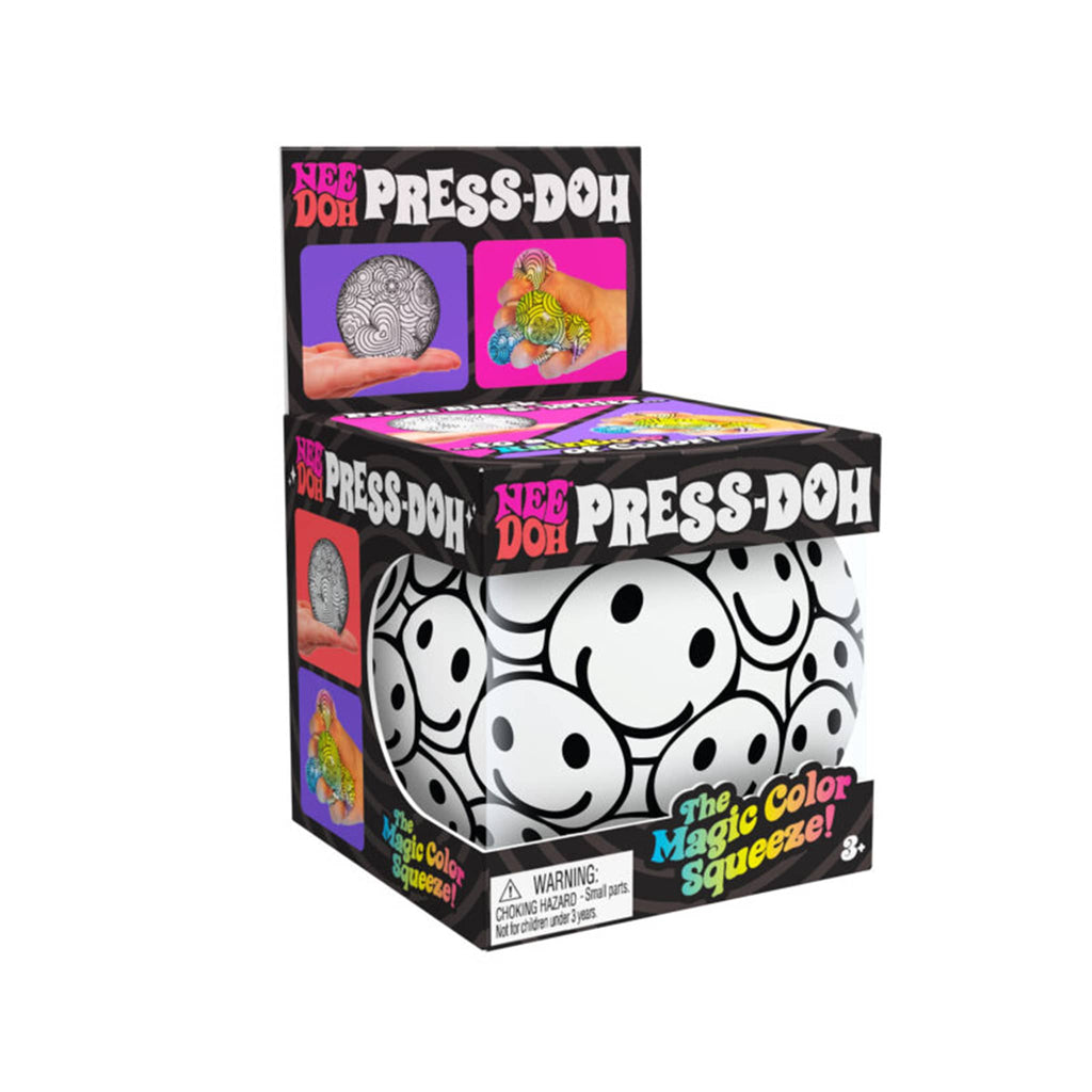 Schylling NeeDoh Press-Doh color changing stress ball in box packaging.