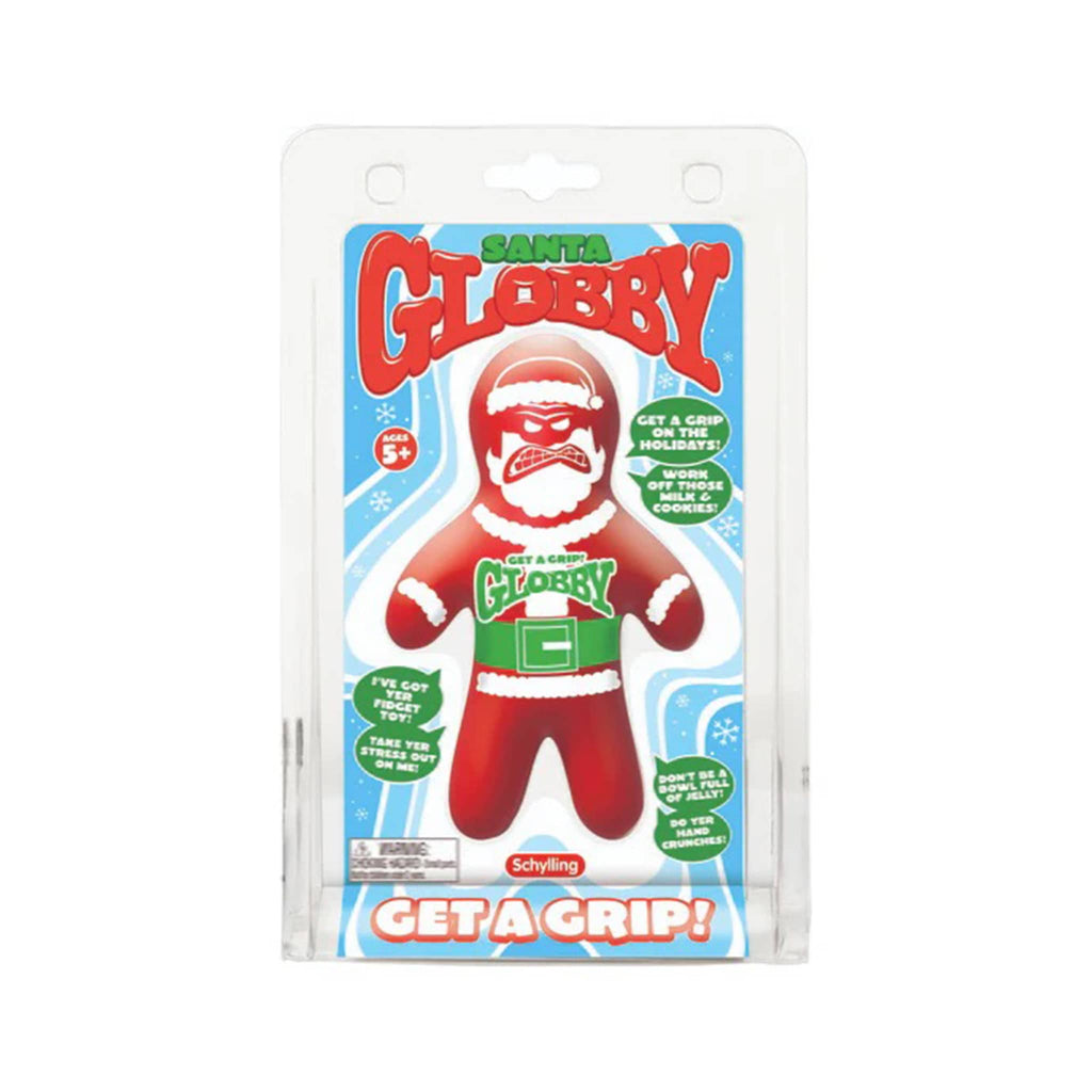 Schylling Santa Globby fidget toy in clamshell packaging, front view.