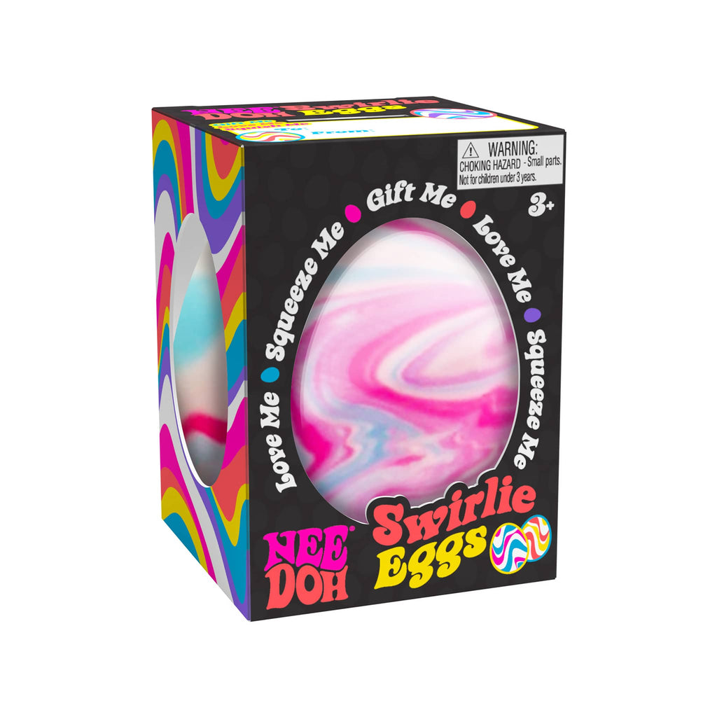 Schylling NeeDoh Swirlie Eggs in box packaging, front angle view.